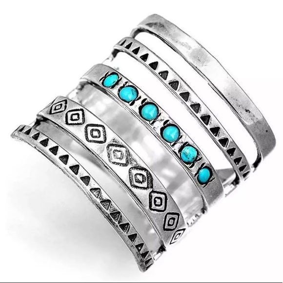 925 STERLING SILVER BOHEMIAN TURQUOISE WIDE BAND SIZE 7 RING - Picture 6 of 6